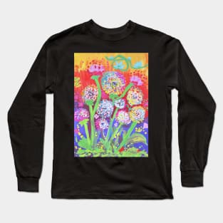 Colorful Dandelion Wildflowers Meadow - Handpainted nature scenery Long Sleeve T-Shirt